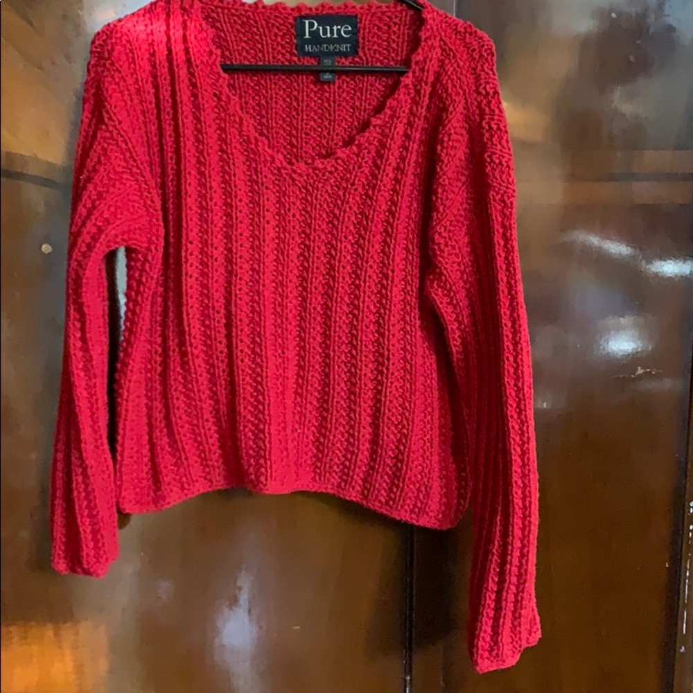 Deep red hand knit sweater 100% cotton
